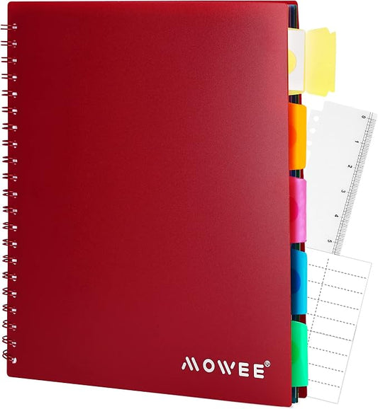 Spiral Notebook - 5 Subject Notebook, College Ruled Notebook With Dividers Pocket, Tabs Label, 11" Ruler, 100 Sheets of 200 Pages, for Writing Journal, Home & Office, School Supplies, | 200 Pages, 11" Ruler, 8.5"x11" Red, Pocket Dividers with Tab Label...