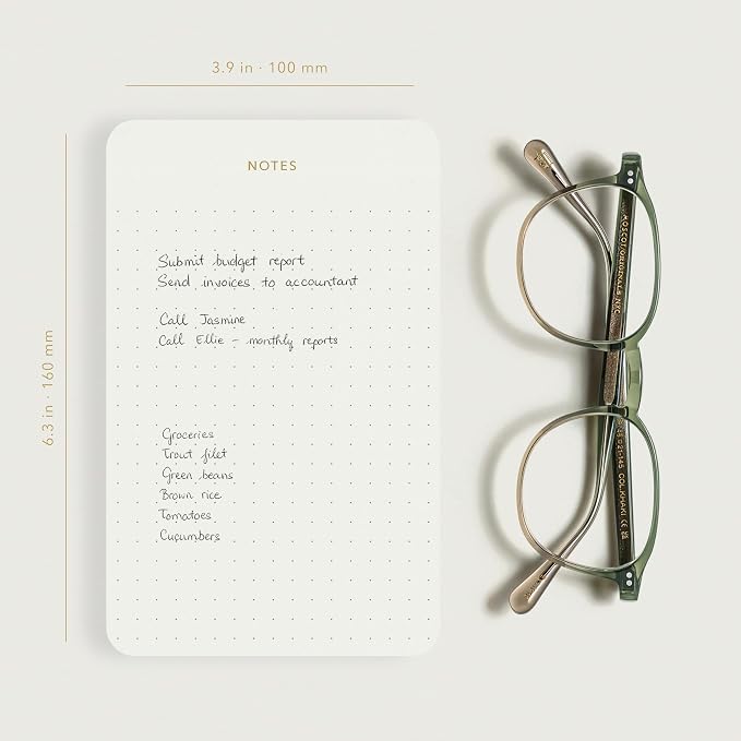 Pinesman - Elegant Desk Notepads for Professionals, Executive's Memo Pads, Minimalist, Gold Foiled, Dotted Layout, 5 Pack, 375 Sheets Total (75 Each), 6.3" x 3.9”, 95 GSM, Eco-friendly, FSC™ Certified