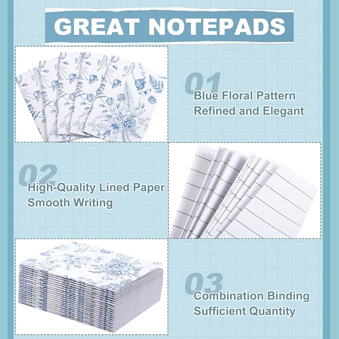 Engrowtic 24 Set Blue and White Floral Mini Notebooks and Ballpoint Pens Chinoiserie Vintage Pocket Notepads Gel Pens Small Journals for Bridal Wedding Baby Shower