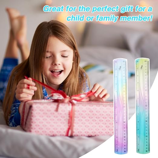 2 Pcs Flexible Ruler, 12 Inch Bendable Ruler for Kids, Soft Plastic Ruler, Kids Ruler for School, Gradient Colored Flex Ruler, Soft Ruler for Kids, Students Classroom with Centimeter and Inch