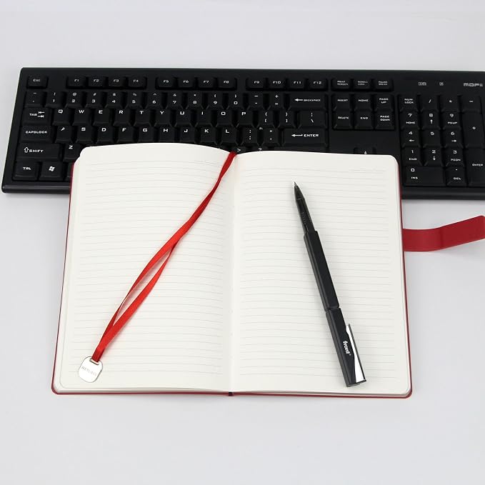 A5 Soft Cover Lined Notebook, Pen Holder & Gold Edges, 180° Lay Flat Journal, Large 5.7 x 8.4 in, Bookmark & Gift Box, Business Notebook for Work, Study, Travel(Red)