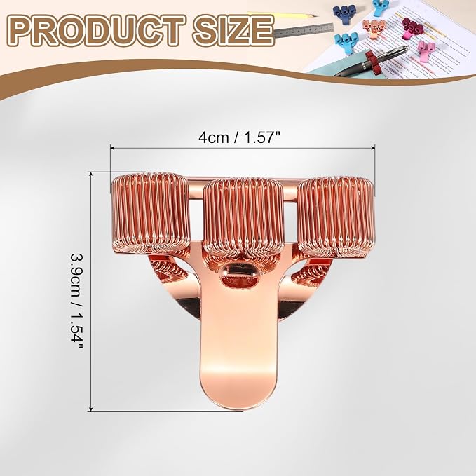 PATIKIL 2Pcs Pen Clip, 3 Holes Pen Holder Clip Metal Portable Spring Loop Organizer Universal for Notebook Journal Highlighter Office Business Pocket Clipboard Whiteboard, Rose Gold