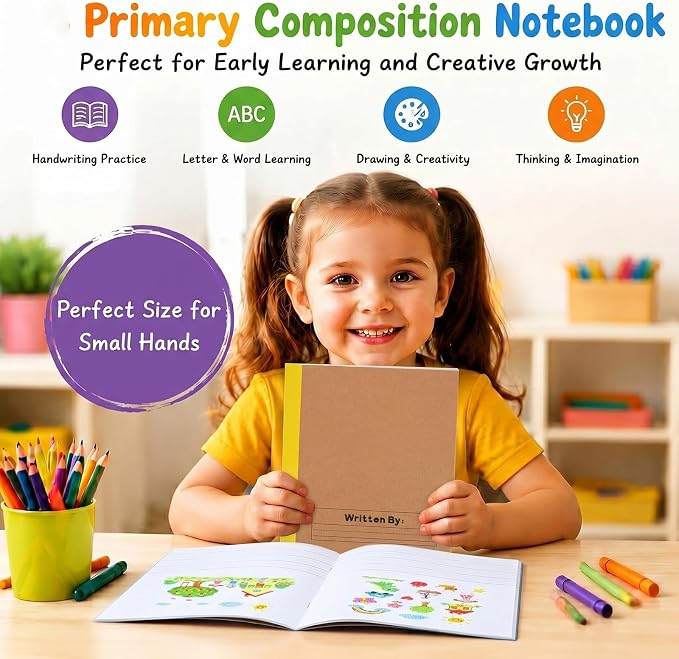 Henoyso 20 Pack Primary Composition Notebook, A5 Kids Primary Journal, K-2 Writing Notebook for Kids Student Draw Write Story Journal Half Blank Books(Bright Color)