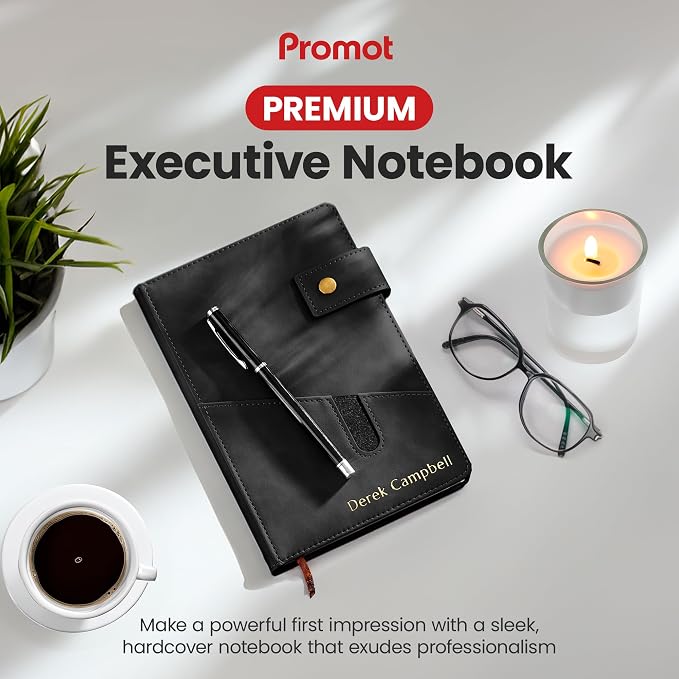 Promot Personalized Notebook - A5 Lined Leather PU Journal Notebook (Black) | Premium Leather-Look Cover, Smooth Lined Writing Pages, Durable Everyday Design, Elegant Professional Appearance