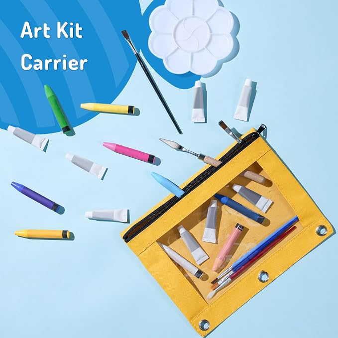 Forvencer Pencil Pouch for 3 Ring Binder, Large Pencil Case Pouch with 3 Reinforced Grommets, Pen Bag, Clear Window Pencil Case, Binder Accessories, Beige