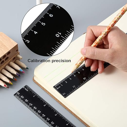 EBOOT Plastic Ruler 12 Inch Straight Flexible Ruler with Inches and Metric for Home Office, Back to School Supplies(Black,100 Pack)