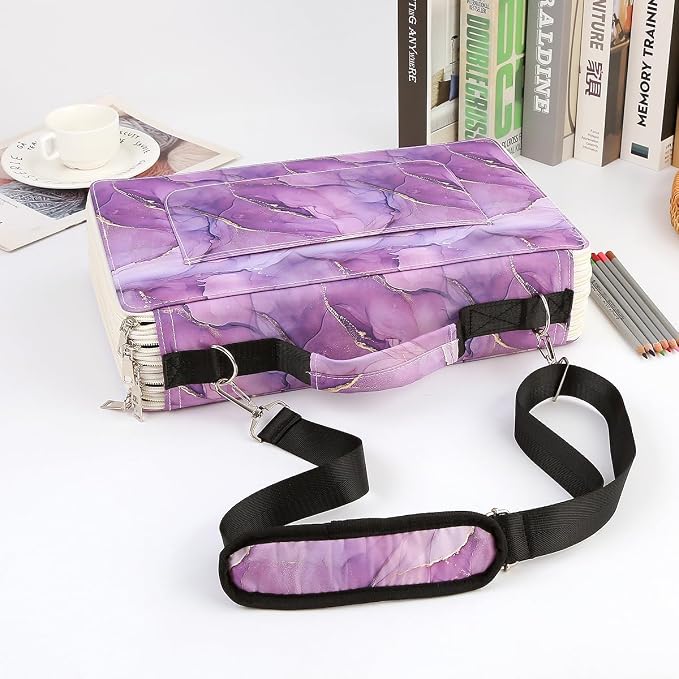 480 Slots Pencil Case, 5-Layer Organizer with Shoulder Strap | 5-layer twill oxford case with 480 elastic slots,carry handle, removable strap, and outer pocket for phone or keys.