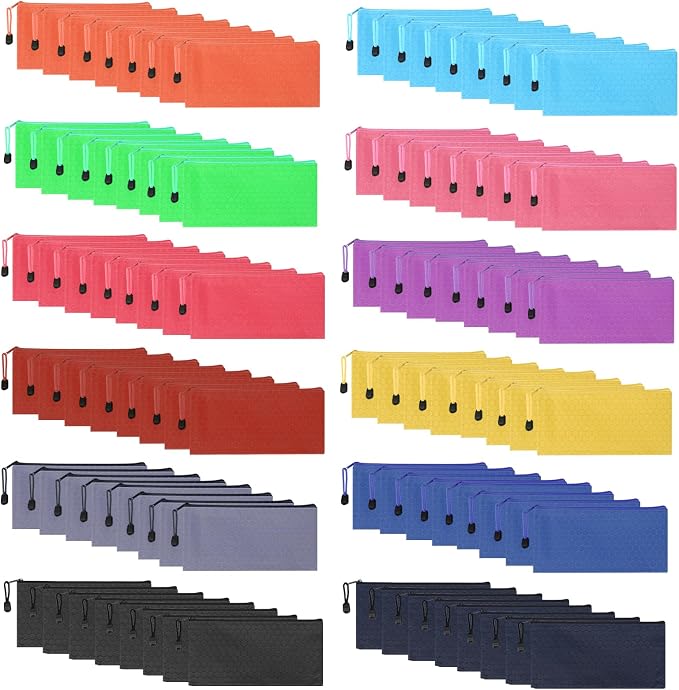 96pcs Pencil Pouch Bulk,Zipper Pouches,Waterproof Pencil Bags, Small Organizing Bags in 12 Colors for Classroom,Office Supplies Storage and Travel Accessories