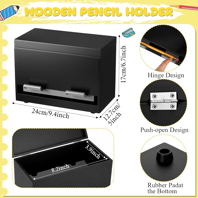 Yalikop 1 Pc Wooden Pencil Dispenser for Classroom Pastel Wood Pencils Holder for up to 200 Pencils Reusable Straw Dispenser for Home Office Teachers Supplies Storage (Classic,Black)