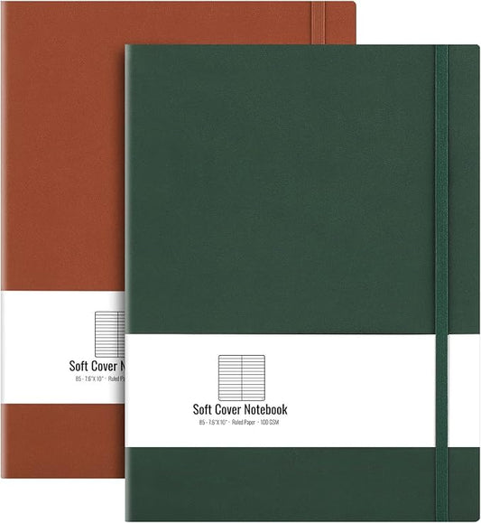 AHGXG Lined Journal Notebook, 408 Numbered Pages, A5 Size (5.7'' x 8.3'') | 2 Pack, for Men & Women, Journaling, Writing, Work & Office, Leather Hardcove (Green Brown)