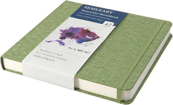 SEMLEART Watercolor Journal Sketchbook,8.3 * 8.3",140lbÀGSM Cotton Paper | 42 Sheets,Ideal for Painting, Drawing & Mixed Media,Pocket Mini Watercolor Notebook