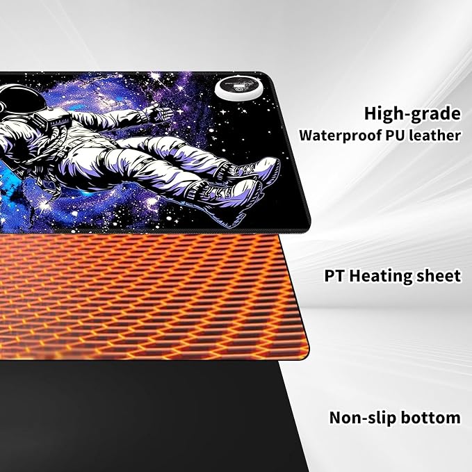 Heated Desk Pad Mouse Pad,Heated Desk Mat,with 3 Heating Levels & 3 Hours Auto Shut-Off,Leather 23.6"*14.2" Gaming Mouse Laptop Mat,Foot Warmer,Astronauts Space Purple