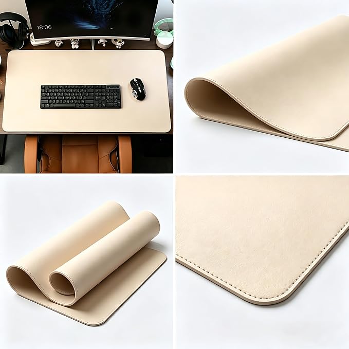 Dual-Sided Desk Pad Protector, Desk Mat with Non-Slip - Waterproof PU Leather Office Desk Blotter for Mouse, Keyboard, Writing,19.7'' x 20.09'',Khaki