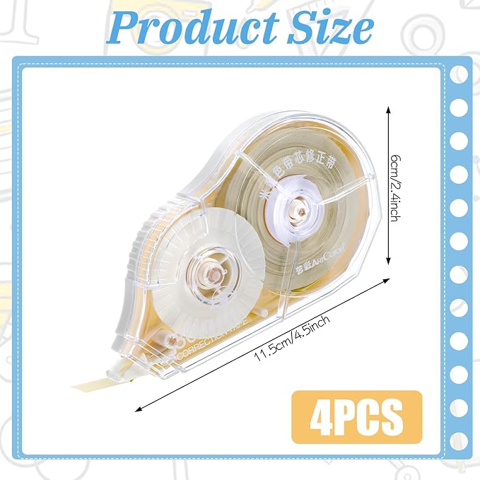 4 Pieces 100 Ft Long Correction Tape, Tear-Resistant Beige Correction Tape Smooth Glide Quick Dry Correct Tapes for School Office Supplies, Crafting, Note Taking, Journal