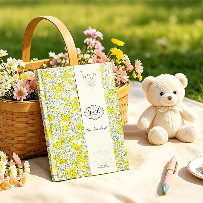 ipoul Yellow Notebook, Floral Journal for Writing, Journal for Teen Girls, A5, Ruled, Hardcover, Lay-flat, Cute Girls Diary, Birthday Gift for Women, Daughter, Granddaughter, School Supplies