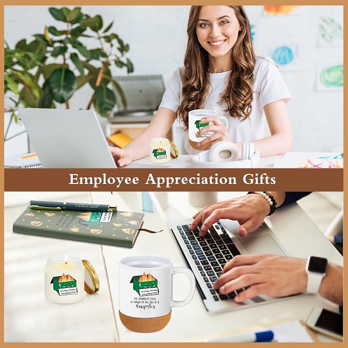 Sayglossy 4 Pcs Funny Dumpster Thank You Gifts Set for Back to School Teacher Coworker Employee Appreciation Emotional Dumpster Notebook Mug Ballpoint Pen Scented Candle for Staff Boss
