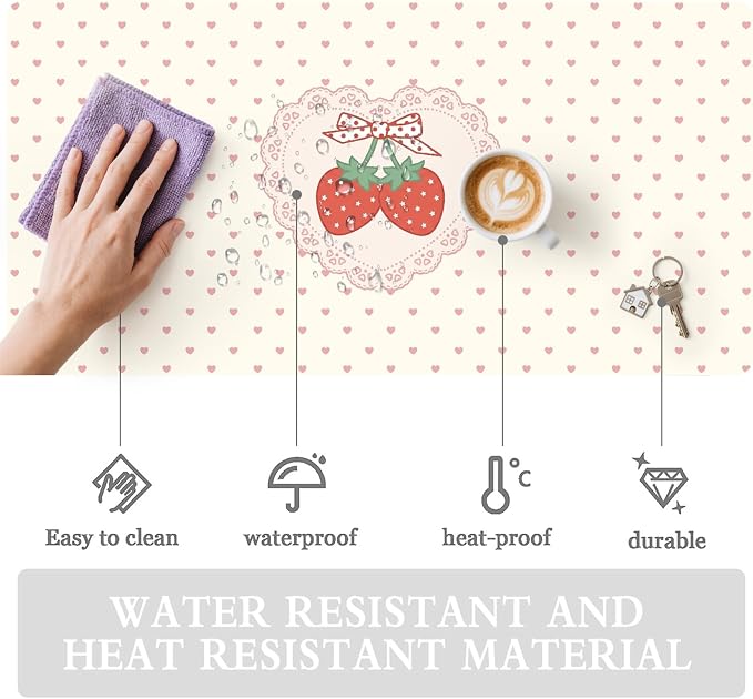 Strawberry Love Heart Leather Desk Mat Extended Gaming Mouse Pad | Non-slip Large Writing Pad Laptop Blotter Computer Keyboard Mat | Cute Desk Protector for Home Office 31.5" x 15.7"