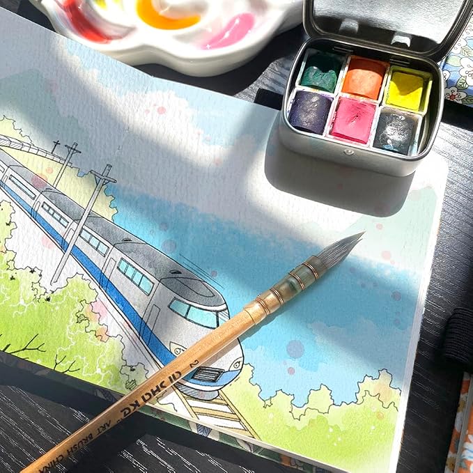 5x5 Handy Portable Handmade Cloth Fabric Hardcover Sewing Binding Travel Watercolor Paper 140LB/300gsm 20Sheets/40Pages Journal Mixed Media Pad Sketchbook. Travel