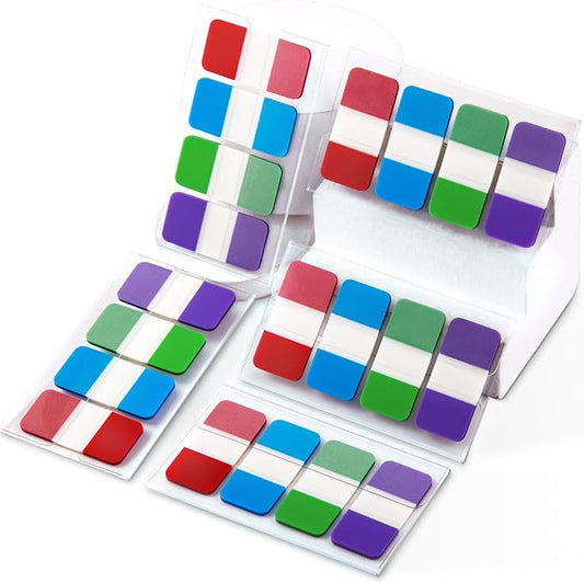 Golcellia 480 Pieces Sticky Index Tabs Transparent Sticky Notes, Colored Page Markers for Bookmarks, Writable and Repositionable Index Annotation Tabs（4 Colors）