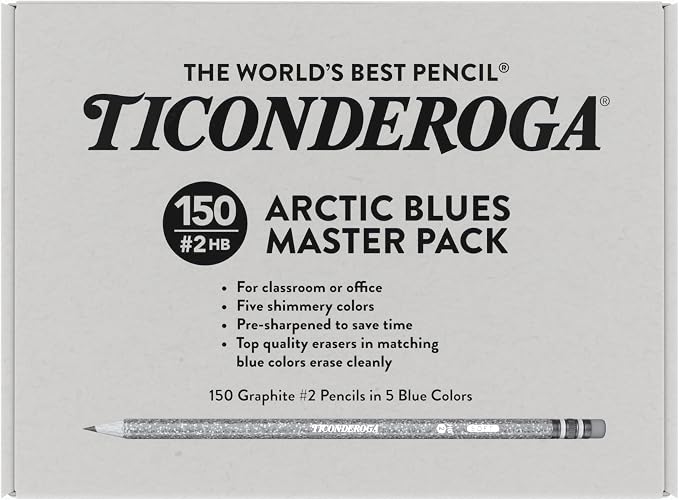 Ticonderoga Wood-Cased Pencils Pre-Sharpened, Arctic Blues, 150 Count