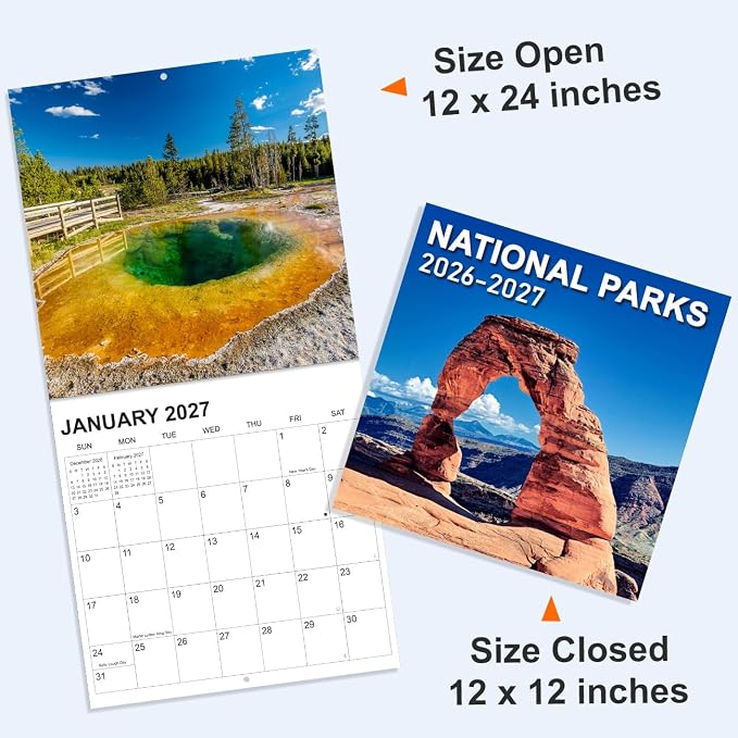 Calendar 2026-2027,12" x 12" Wall Calendar from Jul 2026 - Dec 2027 | Wall Calendar 2026-2027 with Holiday Marked, Premium Paper for Organizing, National Parks - A