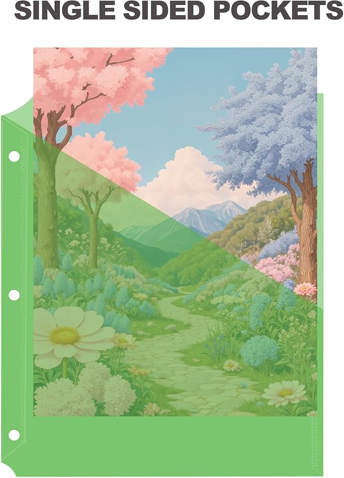 Seashell 25 Pack Poly Translucent Slash File Jacket,3 Hole Punch Binder Organizer Pockets,Letter Size, Assorted Colors,Plastic Binder Pockets Sleeves