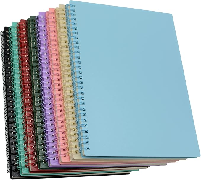 Yansanido Spiral Notebook, 8 Pcs 10.5 Inch x 7.45 Inch B5 Thick Plastic Hardcover 7mm College Ruled 8 Color 80 Sheets -160 Pages Journals for Study, Work, Travel and Notes (B5, 8 Pcs 8 Color)