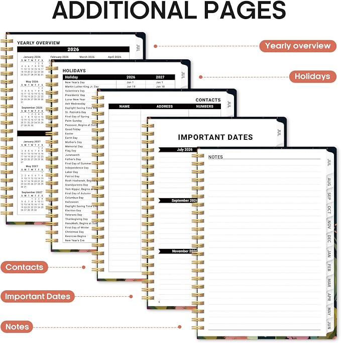 Planner 2026-2027, Academic Year Monthly and Weekly Calendar Planner, Jul 2026 - Jun 2027, Hardcover Teacher Student Planning Agenda book with Tabs, Perfect for School Office Supplies, 6.3" x 8.5" - Humming Glow