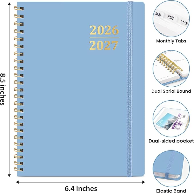 Academic Planner 2026-2027, Weekly and Monthly Calendar Planner Book, July 2026 – June 2027, Hardcover Organizer with Tabs, Perfect for Teachers, Students, Women & Men, A5 (6.4" x 8.5") - Blue