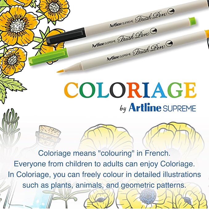 Artline SUPREME Brush Blender Pens | AP Certified Safe for Kids | Blur Resistant Ink | EPFS-F | Flexible Brush Nib Creates Unique Wide & Fine Lines | 3-Pack