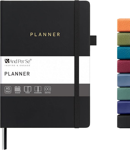 And Per Se Undated Academic Planner, Weekly & Monthly Planner with Goal & Habit Tracker, A5 Hardcover, Black