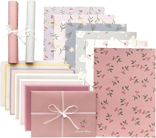 72 Pcs Stationery Paper Envelopes Set Includes 24 Lined Writing Paper & 12 Envelopes, Lovely Floral Cute Letter Writing Stationary Paper Envelopes Kit for Girls Office School Supplies(6Style)