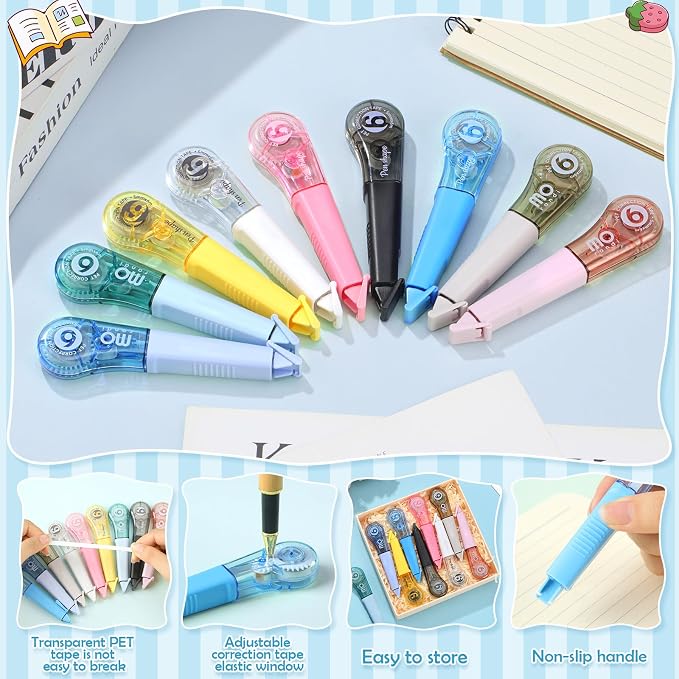 auroray 9 Pack Correction Tape Pens 1/5" X 236", 9 Color Correction Tape Comfortable Pen Shape Correction Pen Easy to Use Applicator for Instant Correction Students School Office Supplies