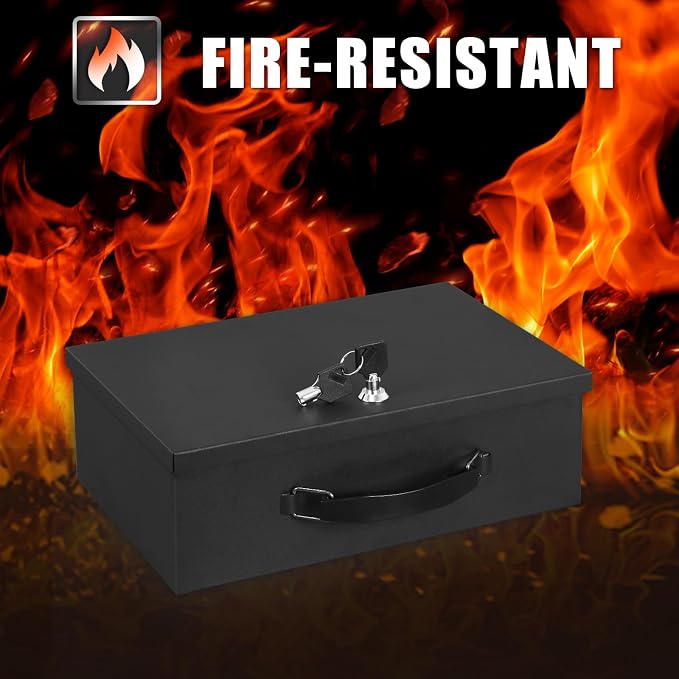 xydled Fire Resistant Safe Fire Safe Box with Key Lock for Home Office Security Storage for Valuables Documents,13.2 x 11 x 4 Inch,Black | For Home Office Security, For Valuables Documents