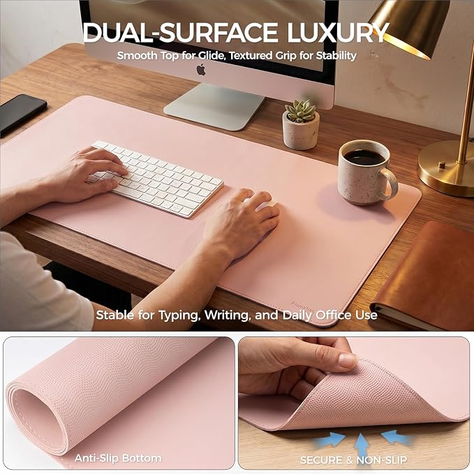 Large Desk Pad Non-Slip Desk Mat Protector for Keyboard Mouse Waterproof Vegan Leather Surface Faux Leather Laptop Mat Smooth Mouse Pad Premium Gift Tube Sakura Pink 47" x 17"