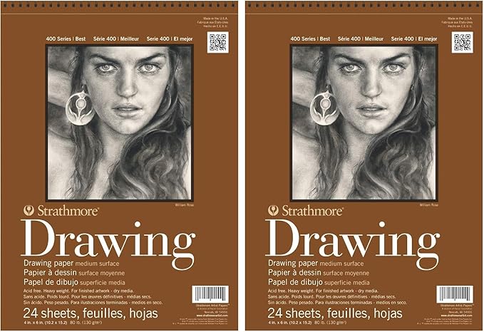 Strathmore (400-1 400 Series Drawing Pad, Medium Surface, 4"x6", 24 Sheets (Pack of 2)