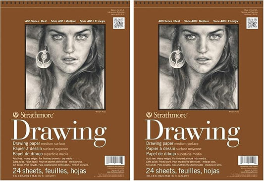 Strathmore (400-1 400 Series Drawing Pad, Medium Surface, 4"x6", 24 Sheets (Pack of 2)