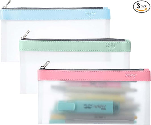 Mr. Pen- Clear Pencil Pouch, 8.50"x4.25", 3 Pack, Durable TPU Material | Medium Water-Resistant Pencil Bags with Smooth Zipper, Multipurpose Clear Pouch for Stationery, School, Office