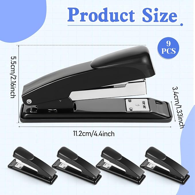 9 Pcs Desktop Stapler Bulk, Metal Desktop Staplers with 6000 Staples Heavy Duty Desk Staplers with 25 Sheet Capacity Office Stapler for Desk Tacking Office Supplies
