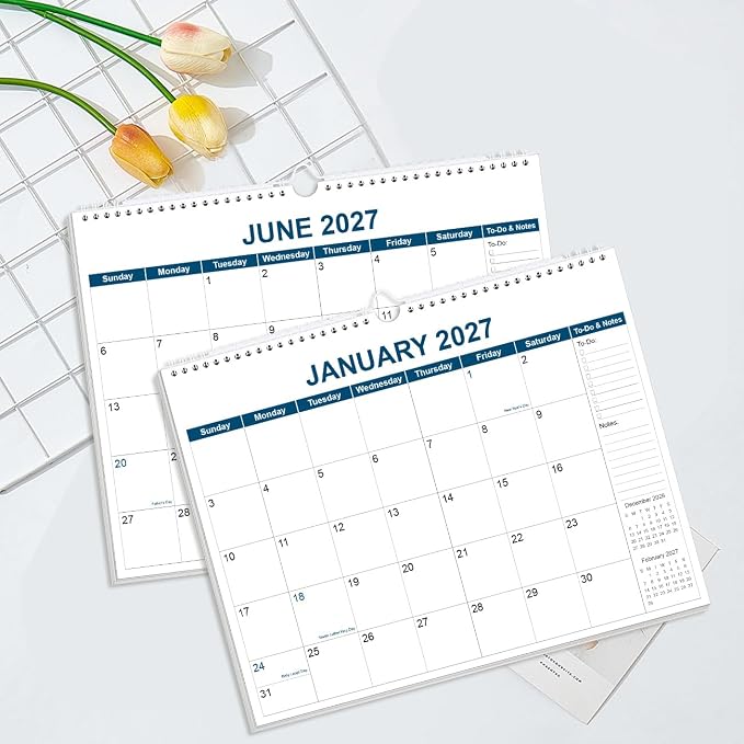 Calendar 2026-2027 - Wall Calendar from July 2026 to December 2027, 2026-2027 Wall Hanging Calendar Planner with Thick Paper, 12" x 14.5", Blue