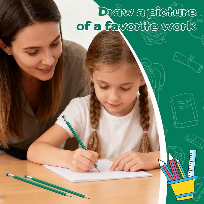 36 PCS Green Pencils with Eraser, Pre-Sharpened HB Pencils for Writing & Drawing, School Supplies for Kids Homework, Tests, Art Crafts & Teacher Grading (Green)