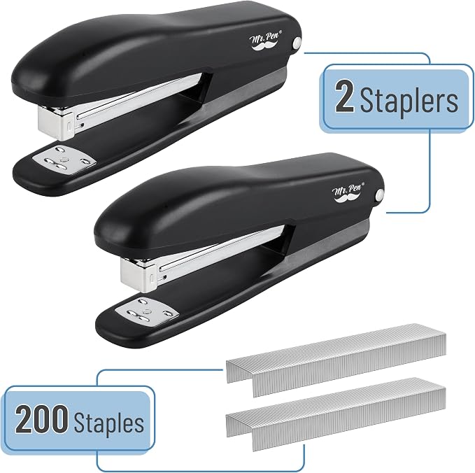 Mr. Pen- Staplers with 200 Staples, 20 Sheet Capacity, Pack of 2 | Staplers for Desk, Office Stapler, Desk Stapler, Stapler with Staples, Black Stapler, Paper Stapler, Stapler and Staples