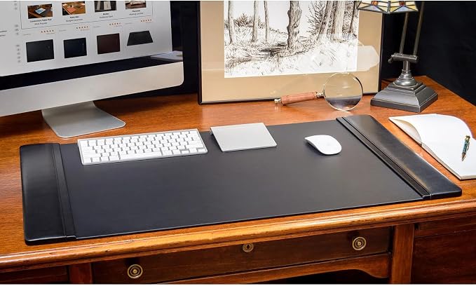 DACASSO Black Leather 11-Piece Desk Set - Luxury Leather Desk Pad & Desk Organization Essentials - Office Organization & Executive Desk Decor - (Silver Accent)