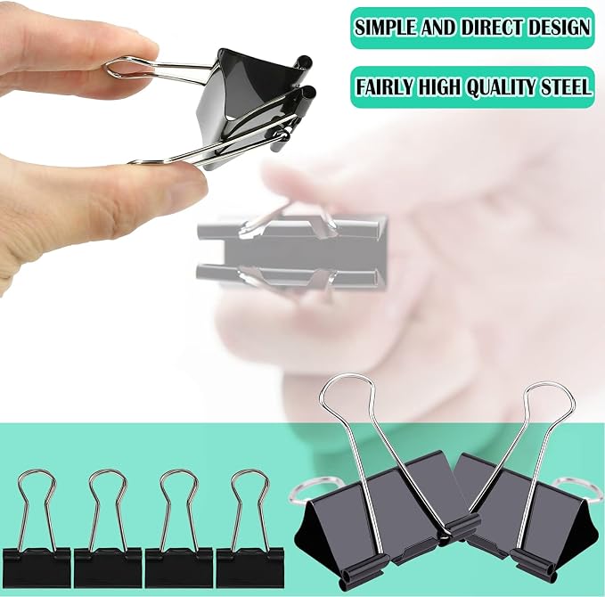 144 Pcs 1-Incn Binder Clips for Document Clamp（Black） | Durable,Sturdy,Reusable,forOffice, Home, School and Crafts Use,7/16" Width,Hold up to 100 Pages
