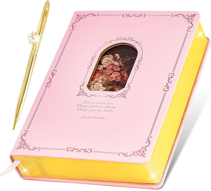 Thick Journal for Women & Girls, 360 Pages A5 Writing Journaling Notebook with Paintings, Women Journal for Writing, Vintage Journal with Gift Box & Pen for Girls Gift Ideas (Candy Pink)