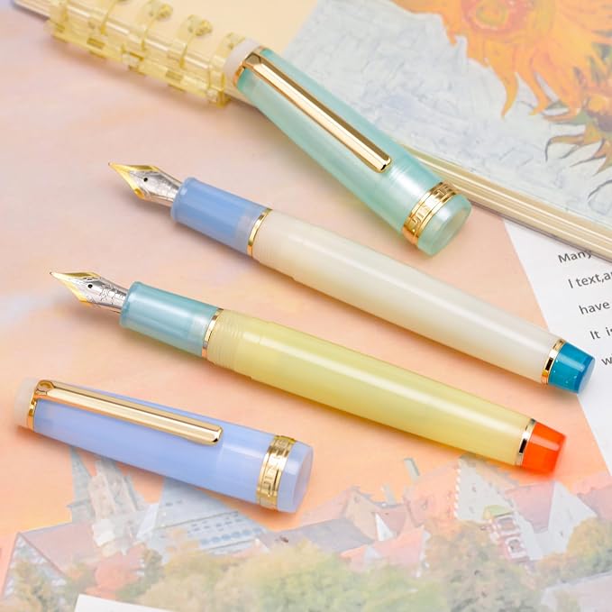 2PCS Jinhao 82 Fountain Pen Extra Fine Nib & Fine Nib with Converter, Mixed Morandi Gold Trim Writing Pen Set