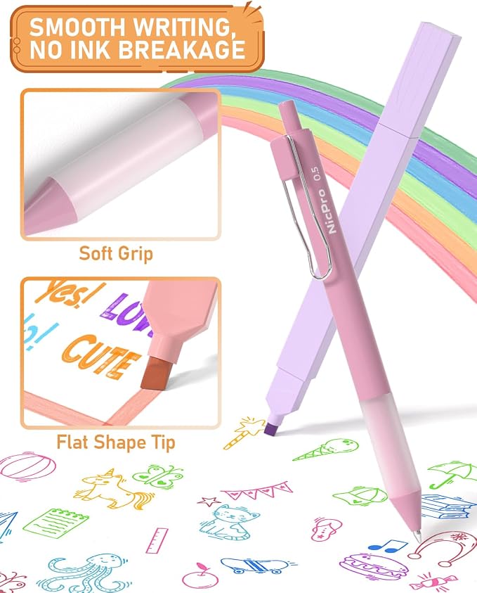 Nicpro Aesthetic Highlighters and Gel Pen set with Case, 33PCS | Bible Study Supplies with 12 Assorted Colors Bible Highlighter No Bleed, 10 Fine Point Colored Ink Gel Pens for Journaling