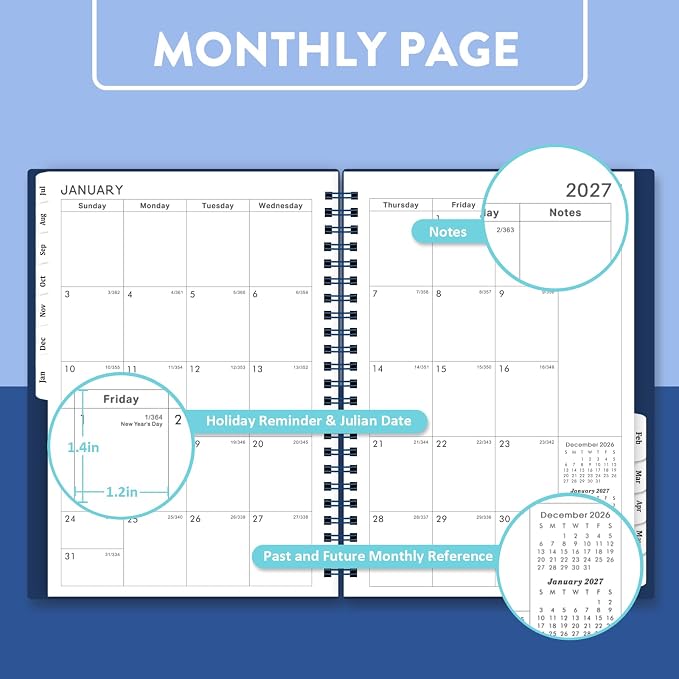 2026-2027 Planner - Planner 2026-2027, July 2026 - June 2027, 6" x 8.4" | Flexible PP Cover, A5 Thick Paper, Twin-Wire Binding, 26-27 Planner Weekly and Monthly for Office, School Planning- Blue