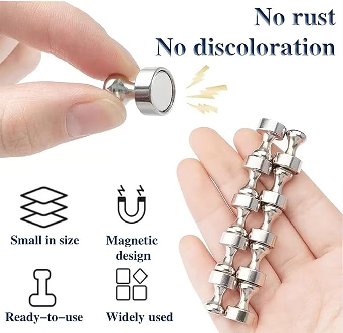 Strong Fridge Magnets, 10 Pcs, 25 x 30mm, Silver, Heavy Duty Magnetic Push Pins for Refrigerator, Whiteboard, Office, Classroom, Kitchen & Locker Decor