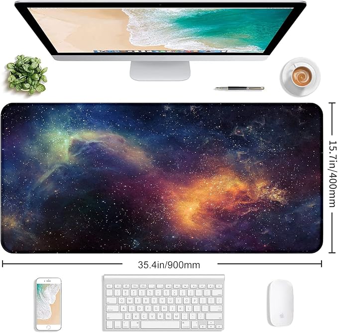 Large Starry Sky Mouse Pad with Stitched Edges, Computer Keyboard Desk Pad | Large Extended Mouse Pad; Full Desk Coverage; Waterproof Coating; Stable Anti-Slide Base For Gaming, Office, Study Daily Use